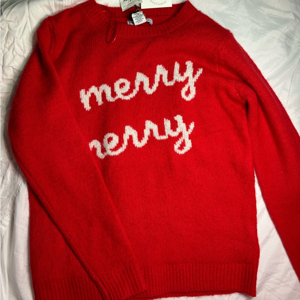 RED WOOL “MERRY MERRY” SWEATER
